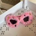 Pink plush heart-shaped sunglasses with colorful rhinestones in a stylish cat-eye frame - Pink