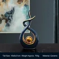 Modern abstract ceramic sculpture in blue and gold finish for luxury home decor - Morning Song Tall Style Blue Gold - Large
