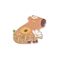 Süße Capybara-Emaille-Anstecknadel mit Sonnenblumen- und Blumenmuster in Braun und Gelb - Sonnenblumen-Wasserschwein-Stil (QHXZ1856)