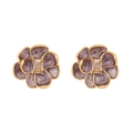 Vintage purple flower stud earrings with gold trim and yellow crystal center - Purple