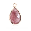 Pear-shaped pink strawberry quartz pendant with gold metal frame and faceted finish - 8*12mm Double Sided Cut / Strawberry Quartz-Gold Edge