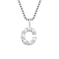 Collar con inicial C plateado con perlas incrustadas y cadena de caja fina - C-Plateado