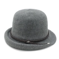 Breathable gray knitted sun hat with dark brown leather strap and metal buckle accent - M (56-58cm) / Gray