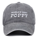 Berretto vintage in cotone lavato grigio scuro con ricamo World's Best Poppy - Regolabile / Grigio