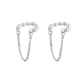 Elegantes clips de oreja de perlas bañadas en oro con cadenas metálicas colgantes - Oro Blanco