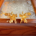 Artistic gold flower-shaped textured metal earrings displayed on a premium wood gift box - 8 Silver Pin-Gold Wrinkled Flower