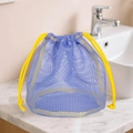 Large purple mesh storage bag for outdoor beach toys with contrasting yellow drawstring - Drawstring Bucket Bag Light Purple 19x19x22cm