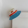 Detail of color-block kids quick-dry bucket hat with YIJIA 1017 patch on outdoor fabric - 52cm 2-5 Years Old / Blue