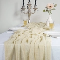 Close-up of beige cheesecloth table runner with natural wrinkles for wedding decor - 90cm x 300cm / Beige