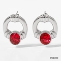 Créoles tressées argentées avec grand pendentif ovale en pierre rouge modèle PDE899 - Argent Avec Zirconia Rouge (PDE899)