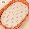 Detail of baby cradle fitted sheet with pink tulip pattern on breathable cotton gauze fabric - Tulip Print / 81*41 cm