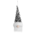 Lighted Christmas gnome ornament with silver sequined grey hat and white plush beard - Glowing Faceless Old Man / Silver Gray