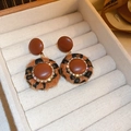 Boucles d'oreilles vintage léopard marron avec métal doré et cristaux brillants en boîte - Boucles d'oreilles clous imprimé léopard et strass avec tige en argent