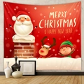 Close-up of a festive Christmas wall tapestry with Santa and reindeer on a red background - Gt100543 / 73X95CM (Brushed Fabric)