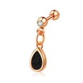 Rose gold curved navel ring with round clear crystals and black teardrop stone pendant - Rose Gold Black Water Drop
