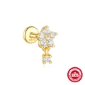 Orecchino a lobo a fiore in argento 925 con zircone bianco in finitura oro - Design Fiore (Oro #2)