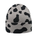 Winter knitted beanie featuring grey and black cow print pattern with wide folded cuff - M(56-58cm) / Grey Cow Print