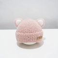 Pink winter plush baby hat with cute bear ears and protective ear flaps for cold weather - Patchwork Bear [Pink]
