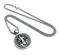 Ciondolo medaglia angelo San Michele in argento su catena box per stile hip hop - Pendente in Argento Tondo con Medaglia di San Benedetto (A0606-1)