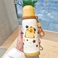 Tragbare Edelstahl Vakuum Thermosflasche mit niedlichem Cartoon Design und gelbem Deckel. - 500ml / Braun
