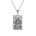 Silver stainless steel tarot card necklace featuring the Strength lion pendant design - Strength / Steel
