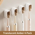 Set of 4 tea-colored wall-mounted dustproof toothbrush holders with modern translucent lids - Transparent Amber - 4 Pack