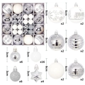 Silver and white Christmas tree ornament set with 6cm patterned balls and stars - Winter Silver & White (Style 8)