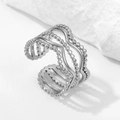 Adjustable four-layer wave ring with silver beaded texture and minimalist polished finish - Multi-Layer Wave Bead Style (40197) / Silver