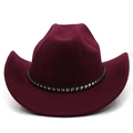 Burgundy wool felt cowboy hat with black studded leather band on white background - M(56-58cm) / Burgundy