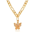 Gold butterfly necklace with orange gemstones and clear zircons on a Figaro chain - Gold-Colored Butterfly Zirconia Figaro Chain