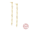 Orecchini pendenti in argento S925 dorato con cristalli a goccia e lunghe nappe sottili - Nappa a Catena di Sfere / Oro