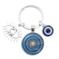 Blue evil eye keychain with silver eyelash charm and mandala geometric pattern - Eye Shape Geometric Mandala (17)