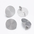 Silver round textured stud earring base with brick spiral pattern for DIY jewelry making - 20mm Embossed Round / Steel