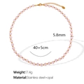 Pink opal bead necklace with gold stainless steel chain and 40+5cm adjustable length - 40+5cm / 5.8mm / Pink