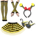 Detailed flat lay of 5-piece bee costume set with striped socks, sleeves and headband - Style 3 Bee 5-Piece Set