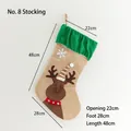 Calcetín de Navidad de yute con puño de terciopelo verde y reno bordado festivo - Estilo 8 (Reno beige lino) / 48cm x 28cm