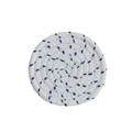 Round white cotton rope woven coaster with blue thread accents and spiral texture - Blue Dots