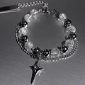 Bracelet double rang argenté avec perles en cristal craquelé et pendentif étoile - Bracelet Double Couche Star Flare à Perles Craquelées (S080-A)
