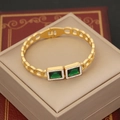 Bracciale retrò in acciaio inossidabile dorato con pietre verdi e zirconi lucidi - Stile catena cava rettangolare (4#)