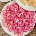 Close-up of pink and yellow pearlescent butterfly beads for DIY jewelry making - Straight Hole / Rose Red