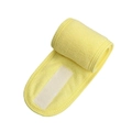 Detail of soft yellow absorbent facial headband with adjustable hook and loop closure - Single Piece / Yellow