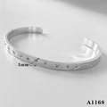 Silbernes Edelstahl-Armband mit geometrischen Sternmustern und funkelnden Zirkonsteinen - Silberner geometrischer Sternenmuster-offener Armreif (A1168)