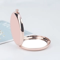 Portable folding round makeup mirror in polished rose gold metal with push-button clasp - Round Mirror Rose Gold