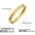 Detail view of 18k gold plated stainless steel wavy bracelet with dimensions and specs - Gold Wave Chain Textured Bangle (Z579)