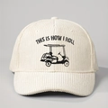 Cream corduroy baseball cap featuring This Is How I Roll golf cart embroidery - Adjustable / Beige