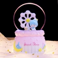 Pink and purple rotating music box crystal ball with star and moon base decor - Large 100mm Inner Rotation + Snow / Pink Purple