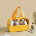 Yellow waterproof PVC makeup bag with macaron print and durable top handle - Medium / Yellow