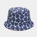 Reversible bucket hat with blue tropical monstera leaf print for sun protection - M (56-58cm) / Blue and White Monstera Leaf (Color 23#)