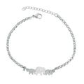 Detailed view of silver stainless steel curb chain with three linked elephant charms - Elephant Family / Steel