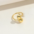 Minimalist adjustable gold open ring featuring two smooth polished spherical ornaments - Double Beads Open Style